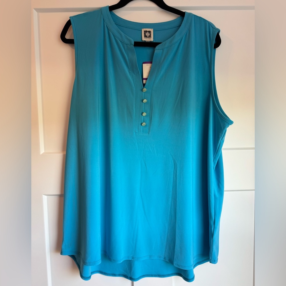 Anne Klein Turquoise Sleeveless Blouse